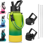 BJPKPK 32oz Insulated Water Bottles with 3 Lids, Paracord Handle & Non-slip Boot, Stainless Steel Metal Water Bottle,Reusable BPA Free Thermo, Tumblers, Bamboo Grove