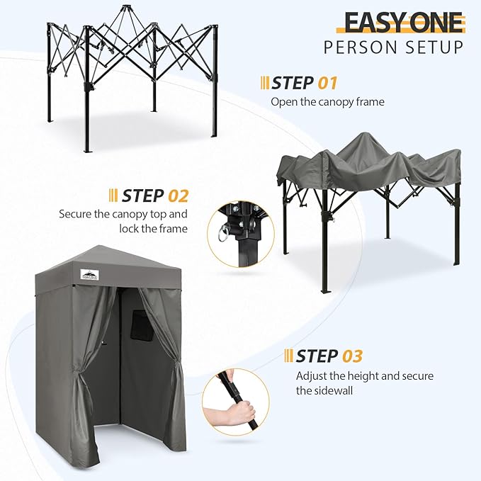 EAGLE PEAK Flex Ultra Compact 4x4 Pop-up Canopy, Sun Shelter, Changing Room, Portable Privacy Canopy Cabana for Pool, Fashion Photoshoots, or Camping, Dark Gray