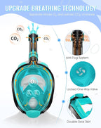 Greatever G2 Snorkeling Gear for Adults 2PCS, Full Face Snorkel Mask with Dry Top Snorkel,Anti-Leak & Anti-Fog Snorkel Mask Adult,Foldable Snorkeling Mask with Camera Mount mesh Bag