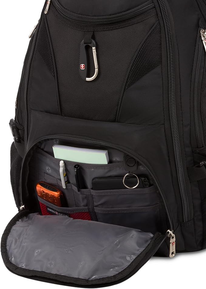 SwissGear 1900 ScanSmart 17” Laptop Backpack Black – Reflective Tech Backpack with ScanSmart Compartment – Multiple Organizer Pockets & RFID Scan Blocking Technology