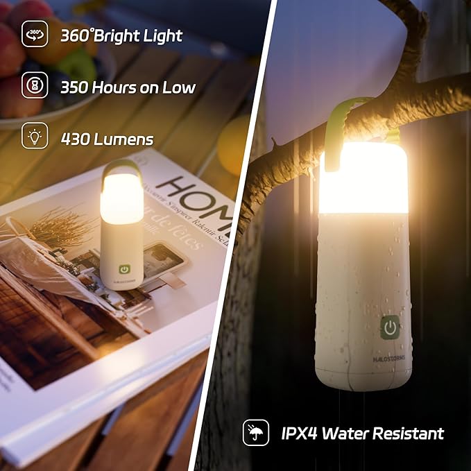 Camping Lantern, 350 Hours Running Time Rechargeable Lantern, 3200mAh Lantern Flashlight with 4 Modes, Waterproof Tent Light for Hiking, Emergency, Power Outages (Green 1PK)