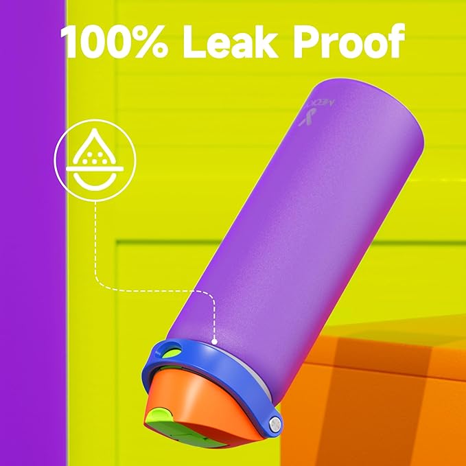 32 oz Insulated Water Bottle for Women: Meoky Stainless Steel Metal Water Bottle with 2-in-1 Straw and Spout Lid - Leak Proof, Cold for 24 Hours, Protective Silicone Base, BPA-Free for School, Violet