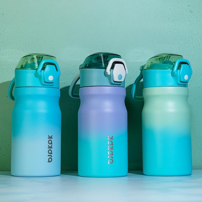 BJPKPK 14oz Insulated Water Bottle With Straw Stainless Steel Double Wall Water Bottles BPA Free Leak Proof Thermo With Lockable Flip Lid,Lavender Green