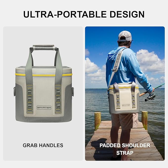 Portable Soft Cooler 12 Cans, IP68 Tizip Leak-Proof Zipper for Camping, Fishing, Beach, Outdoors Insulated Ice Chest with Reusable Ice Pack