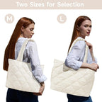 Puffer Tote Bag for Women, Quilted Bag with Zipper, Small Tote HandBags for Work, Travel