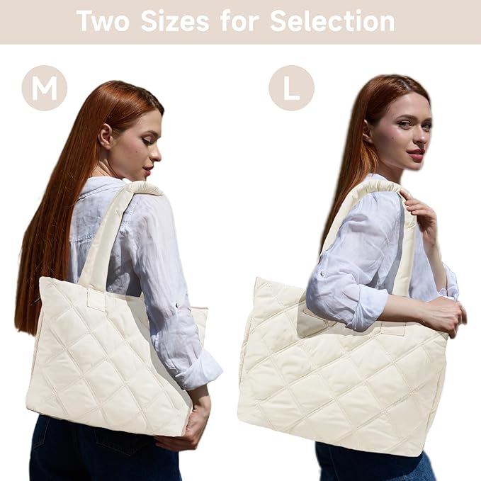 Puffer Tote Bag for Women, Quilted Bag with Zipper, Small Tote HandBags for Work, Travel