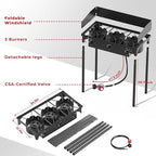 CAMPLUX 3 Burner Camping Stove for Outdoor Cooking, 225,000 BTU Propane Outdoor Stove with Detachable Stand Legs and Windshield, Propane Gas Stove with Adjustable High Pressure Regulator and Hose