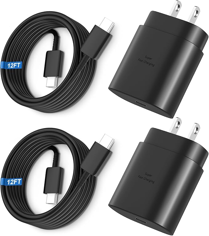 Super Fast Charger Type C, 25W USB C Wall Charger Fast Charging for Samsung Galaxy S26 Ultra/S26/S26+/S25 Ultra/S25/24 Ultra/S24/S23 Ultra/S22 Ultra with 12FT Long Android Type C Charger Cable 2Pack