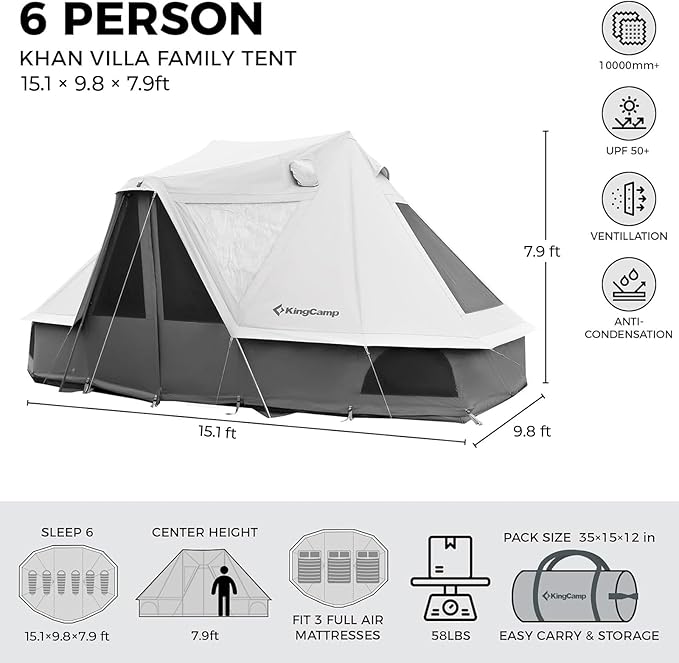 KingCamp Canvas Bell Yurt Tents, 4 Seasons Large Waterproof & Windproof Luxury Glamping Tent w/Stove Jack for Family Outdoor Camping, Hunting, Parties