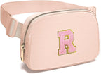 Gitus 6 7 8 9 10 Year Old Girl Gifts Belt Bag Fanny Pack Crossbody Bags with Initial Letter Patch Things for Teen Girls Easter Gifts for Girls Travel Essentials（Coral Pink-R）