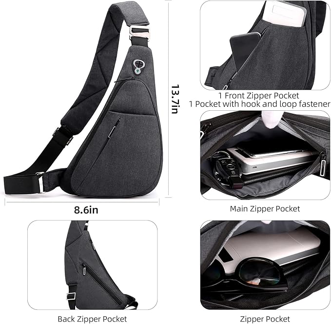 Peicees Sling Bag For Men Women Small Crossbody Backpack Shoulder Bag Man Purse Chest Bag For Hiking Travel