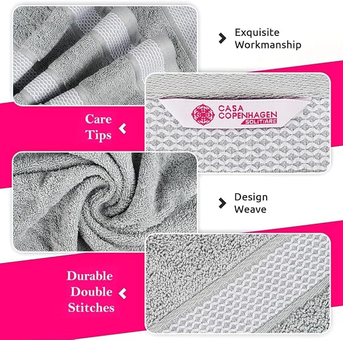 CASA COPENHAGEN Solitaire 4Pcs 100% Egyptian Cotton Large Designer Towels Gift Set- Grey Violet, 600 GSM, 55"x27", 4Bath Towels for Bathroom (Box Pack, Set for Women & Men)
