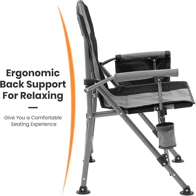 XGEAR Camping Chair with Padded Hard Armrest, Sturdy Folding Camp Chair with Cup Holder, Storage Pockets Carry Bag Included, Support to 400 lbs