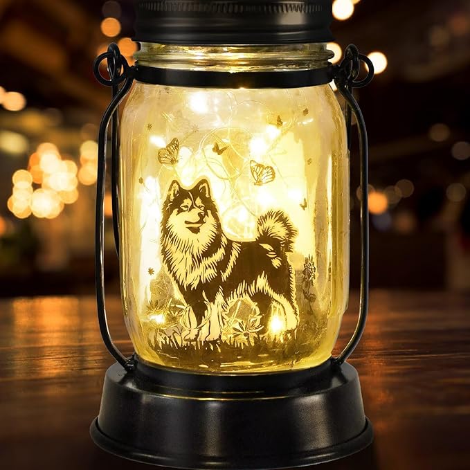 kyoryuger Samoyed Gifts for Women/Men Samoyed Dog Solar Lanterns Mom Birthday Dog Lovers Lantern Pet Loss Pet Memorial Lights Solar Garden Decoration for Yard, Patio,Backyard,Porch Torches