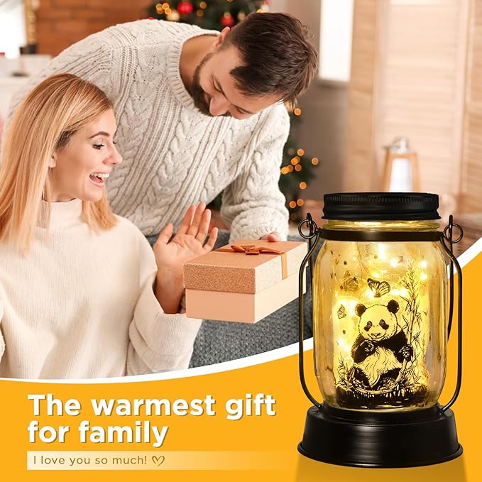 Panda Gifts for Women/Men/Kids Panda Solar Lanterns Mom Grandma Birthday Present Lantern Memorial Lights Solar Garden Decoration Outside for Yard, Patio,Backyard,Porch Torches