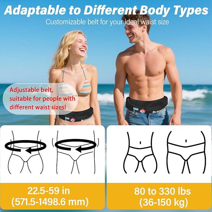 Automatic Inflatable Belt Pack Water Sports Jacket Waist Belt PFD for SUP Paddleboarding Fishing Boating Kayaking（fit 80-330 lbs） (Black)