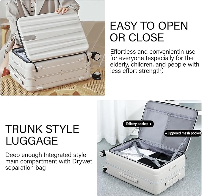 Hanke 20 Inch Carry On Luggage with Wheels PC Hard Shell Suitcase Top Opening Aluminum Frame Travel Luggage Suitcases for Woman Men Gifts.(Ivory White)