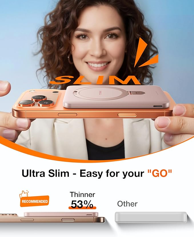 TORRAS EasyGo 0.45" Slim Magnetic Portable Charger Power Bank for iPhone, 5000mAh 22.5W Fast Charging Wireless Battery Pack Compatible with Magsafe, iPhone Air,Pro,Pro Max,17,16,15,14,13,12, Rose Gold