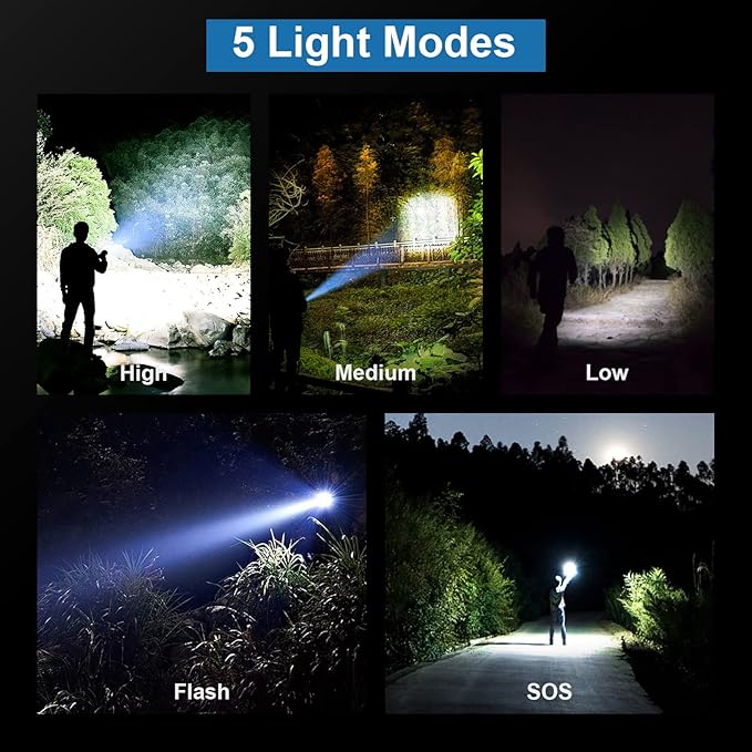 Rechargeable Flashlights 90000 High Lumens - 2 Pack, Super Bright LED Flash Light with 5 Modes, 12 Hour Brightest Waterproof Handheld Flashlight for Home, Camping