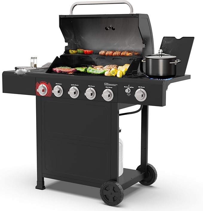 Kenmore BBQ Propane Gas Grill - 5 Burners with Side Burner & Searing Zone, 644 Sq. In. Stainless Steel Grill, 66,000 BTU, Ideal for Outdoor Cooking, Patio & Backyard, Black
