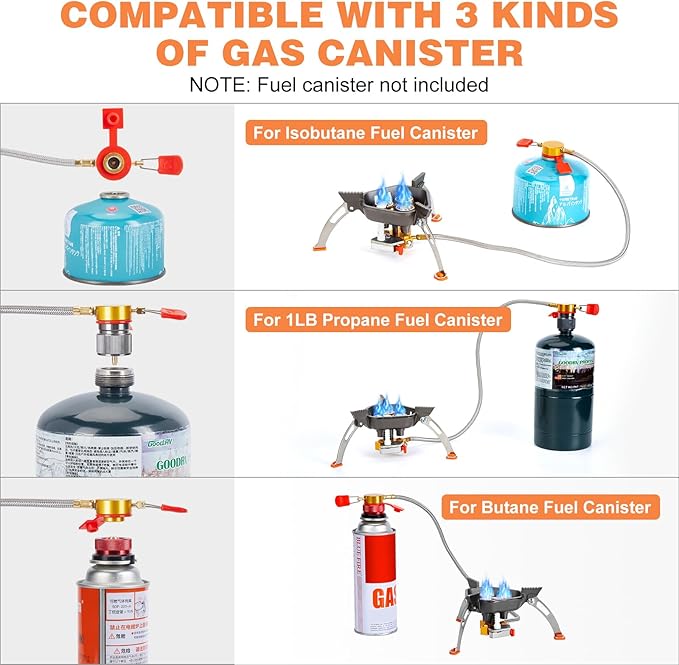WADEO 7200W Windproof Camping Stove, Camping Gas Stove with Piezo Ignition, Two Fuel Canister Adapter, Carry Case, Portable Stove, Backpacking Stove for Outdoor Backpacking Hiking and Picnic