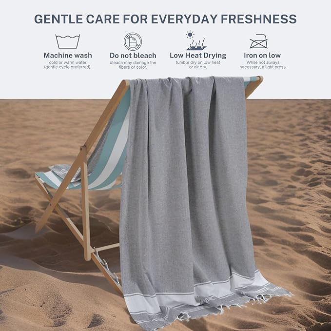Cotton Turkish Beach Towel with Towels Oversized 36"x72" Pool Absorbent Extra Large Quick Dry Sand Travel Towel (Grey, 4 Pack)
