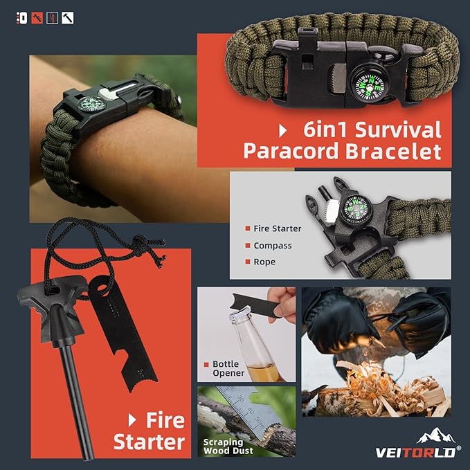 VEITORLD Gifts for Men Dad Him Christmas - Survival Gear and Equipment 12 in 1, Survival Kits - Cool Unique Fishing Hunting Birthday Gifts for Husband Teen Boy Boyfriend Women, Mens Stocking Stuffers