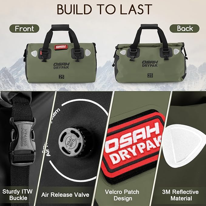 Waterproof Duffel Bag - Motorcycle Dry Bag Tail Bag with Large Storage Space, Waterproof Luggage Duffle Bags with Outer Mesh Zipper Pocket for Camping, Kayaking, Fishing & Traveling