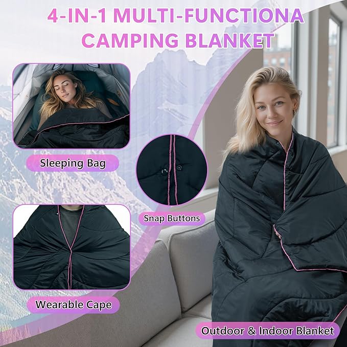 Camping Blanket, Packable Lightweight Down Alternative Puffy Camping Picnic Outdoor Blankets Warm Waterproof Hammock Top Quilt for Sleeping Travel Stadium Hiking Indoor Cold Weather 55"x78.8"