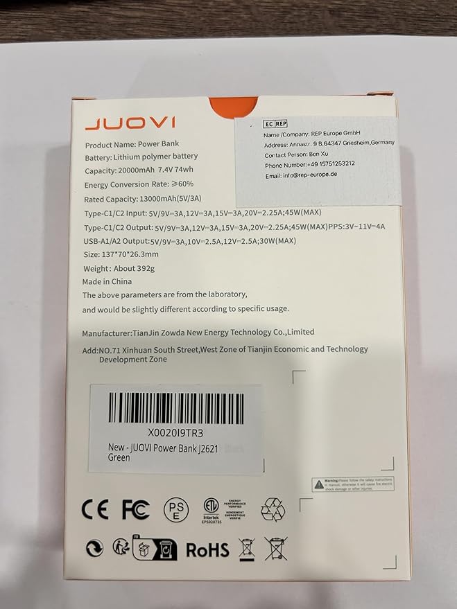 J2621 Power Bank Portable Charger 20000mAh 45W,PD 3.0 QC 4.0 Fast Charging Battery Pack with LED Display,2 USB-C, 2 USB-A for iPad, iPhone 16 15 14 13, Tablet, Galaxy, Samsung S24 S23,Google