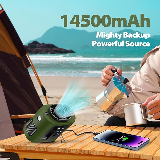 Portable Waist Fan - 14500mAh Rechargeable Battery, 67Hrs Cooling Belt Fan, 5 Powerful Speed & 360° Rotatable, Hands Free Clip On Waist With LED Light for Work Gift Camping Travel Outdoor