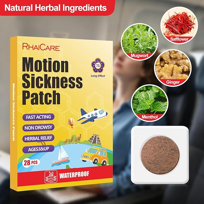 Motion Sickness Patches (28 Count) for Car, Non Drowsy Sea Sickness Patches for Cruise,Nausea Patches for Travel Essentials, for Adults and Kids