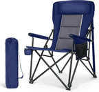LET'S CAMP Oversized Camping Chairs 29.52" High Back Heavy Duty Lawn Chair Support 500LBS, Portable Collapsible Chair with Cup Holder, Side Pocket(Blue)