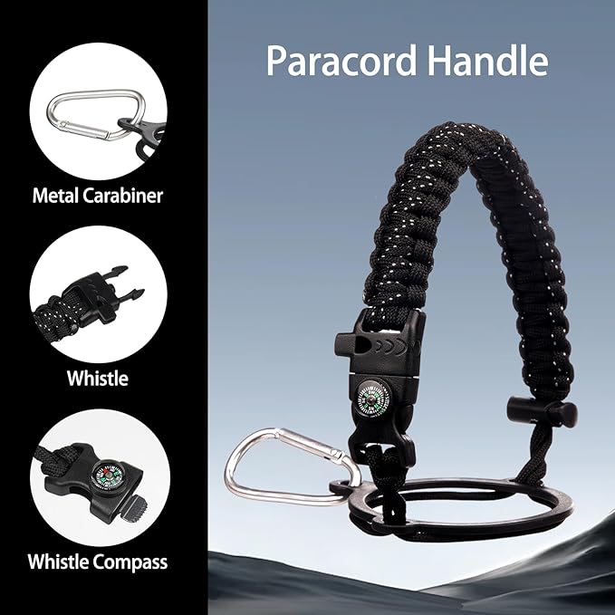 Insulated Water Bottle 40oz,Triple Wall Vacuum Stainless Steel(Dishwasher Safe),Leak Proof & Non-BPA,Flask Jug with Paracord Handle & Straw Spout Lids Sports Black