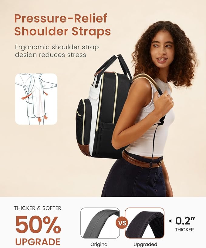LOVEVOOK Laptop Backpack Women with Giant Tumbler Holder,17 inch Waterproof Work Travel Backpack Computer Laptop Bag,Cute College Nurse Teacher Backpack Purse,Gifts for Women & Men,Beige-Black-Brown