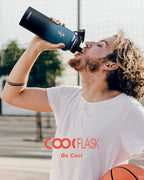 Water Bottle 40 oz Insulated with Straw, Coolflask Stainless Steel Metal 3 Lids Water Flask for Sports or Office, Keep Cold 48H Hot 24H, Samurai Cyan