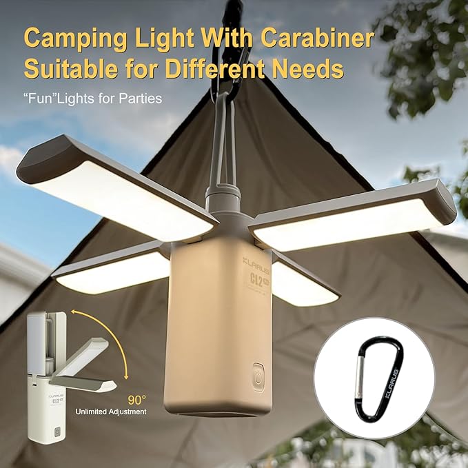 KLARUS CL2 Rechargeable Camping Lantern, 750LM 7 Light Modes Waterproof Foldable Tent Light with Power Supply for Emergency, Camping, Beach, Travel, Power Outages