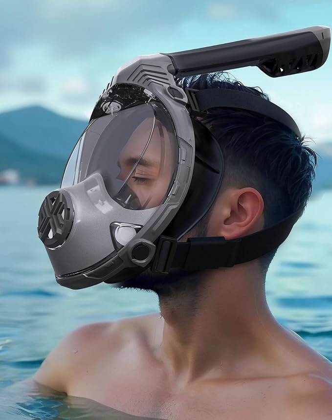 Full Face Snorkel Mask- Snorkeling Gear for Adults with Safe Dry Top Breathing System, Latest Foldable Panoramic View Snorkeling Mask for Men and Women, Anti Fog Anti Leak