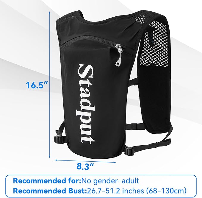 Reflective Hydration Running Vest Backpack | Lightweight 1.6L Water Bladder Bag for Trail Running, Cycling & Marathon | Perfect for Men & Women with Mobile Holder & Multiple Pockets | Premium Black