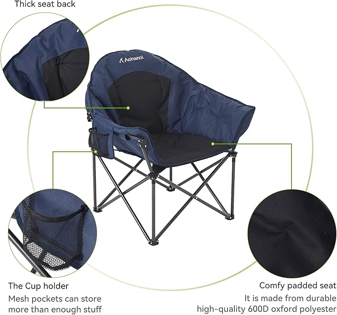 Oversized Camping Chairs, Camp Chairs, Camping Chairs for Heavy People, Padded Outdoor Folding Moon Chairs with Extra Wide Seats, Lawn Chairs Folding Supports up to 350lbs