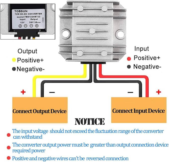 DC 12V Step Up to 24V 3A 72W Voltage Booster Converter DC Power Converter with Fuse & Connectors Waterproof Module Transformer for Golf Cart Club Car