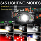 Rechargeable Headlamp Flashlight 3-Pack, 2000 Lumen Super Bright LED Headlight with Red Light, Motion Sensor for Adults Kid, Waterproof Lightweight Head Lamp for Outdoor Camping Running Hiking Fishing