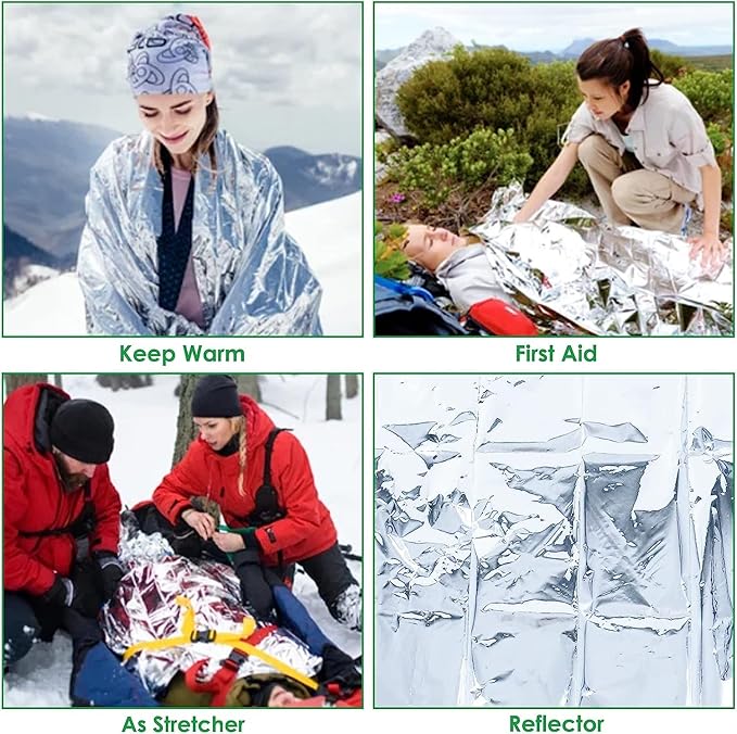 SearQing Emergency Mylar Thermal Blankets Space Blanket(50 Pack)-Camping Blanket Designed for Outdoors, Hiking, Survival, Marathons, Retain Body Heat(Silver Color)