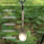 SANTTA Titanium Camping Spork Set of 2 Piece, Spoon Fork and Bottle Opener 3 in 1, Ultra light Multifunctional Ti Utensils with Storage Bag for Camping Backpacking Hiking Fishing Picnic and Travel