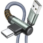 AINOPE USB to USB C Cable 6.6FT 3.1A Fast Charge, Right Angle Fast Charger Type C Cable, Resistant Nylon Braided USB C Cord Compatible Galaxy S10 S9 S21, LG V30,V20,G6，Samsung Fast Charger