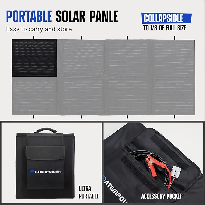 ATEM POWER 200W Portable Solar Panel - Foldable Solar Charger Monocrystalline with 20A MPPT Charger Controller 5V USB Output for 12V Batterires/Power Station Outdoor Camper RV Off Grid