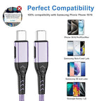 Durcord USB C to USB C Cable, 2Pack 100W 10ft USB C Charger Cable Fast Charging for Android/Phone/Pad, Type C to Type C Charger Braided USB Cable Compatible with Phone 16/15 Pro Plus Max Purple