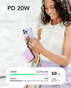 VRURC Portable Charger with Built-in Cable, 10000mAh Power Bank, 22.5W/PD20W Fast Charging USB C Battery Pack for iPhone 16 15 14 Samsung Galaxy S25 S24 S23 S22 Android Airpods, Purple(1 Pack)