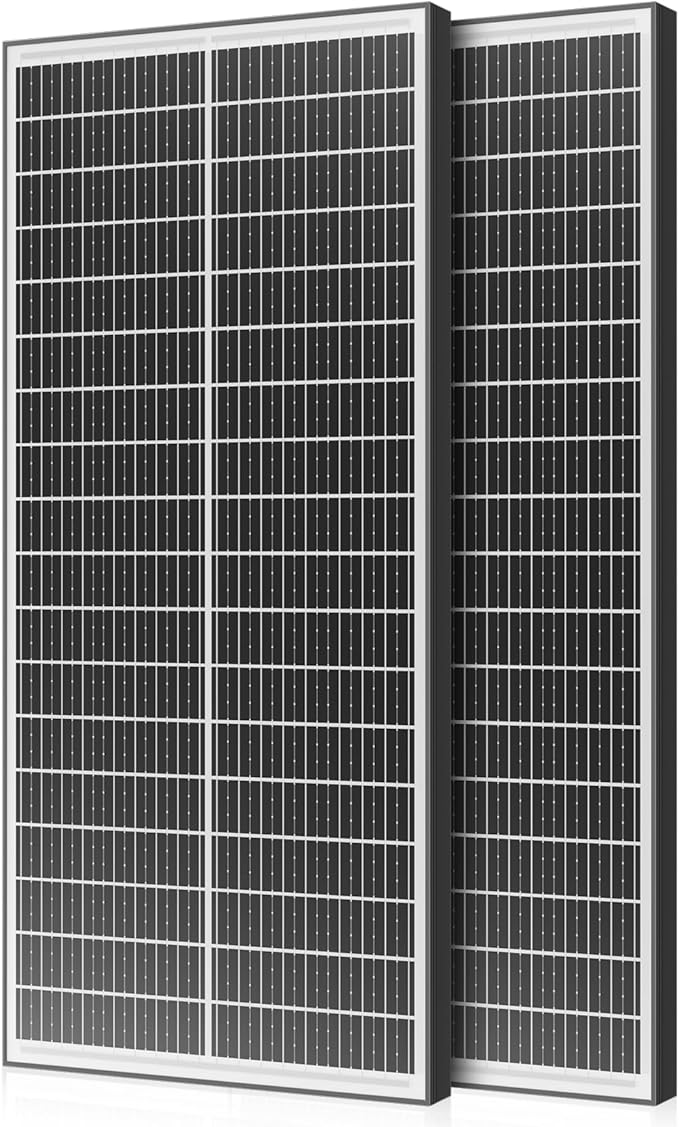 200 Watt Bifacial Solar Panel 2pcs 100 Watt, 18BB Monocrystalline Dual-Sided 12V/24V High Efficiency Module for RV, Boat, Cabin, Camping, Off-Grid Power Systems