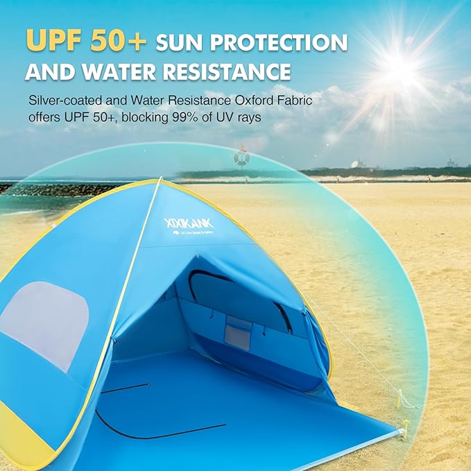 2 Seconds Easy Setup Pop Up Beach Tent for 2-3 Persons,UPF 50+ Thicker Oxford Fabric,Steel Wire Frame,Superb Windproof Sun Shelter,Lightweight Beach Cabana with Handy Carry Bag